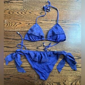 Victoria’s Secret VTG swimsuit set ruffled triangle top and bikini w ties Sz. M